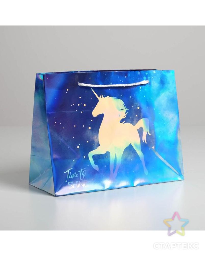 Пакет подарочный голографический Unicorn, 15 × 12 × 5,5 см арт. СМЛ-130781-2-СМЛ0005307559 1