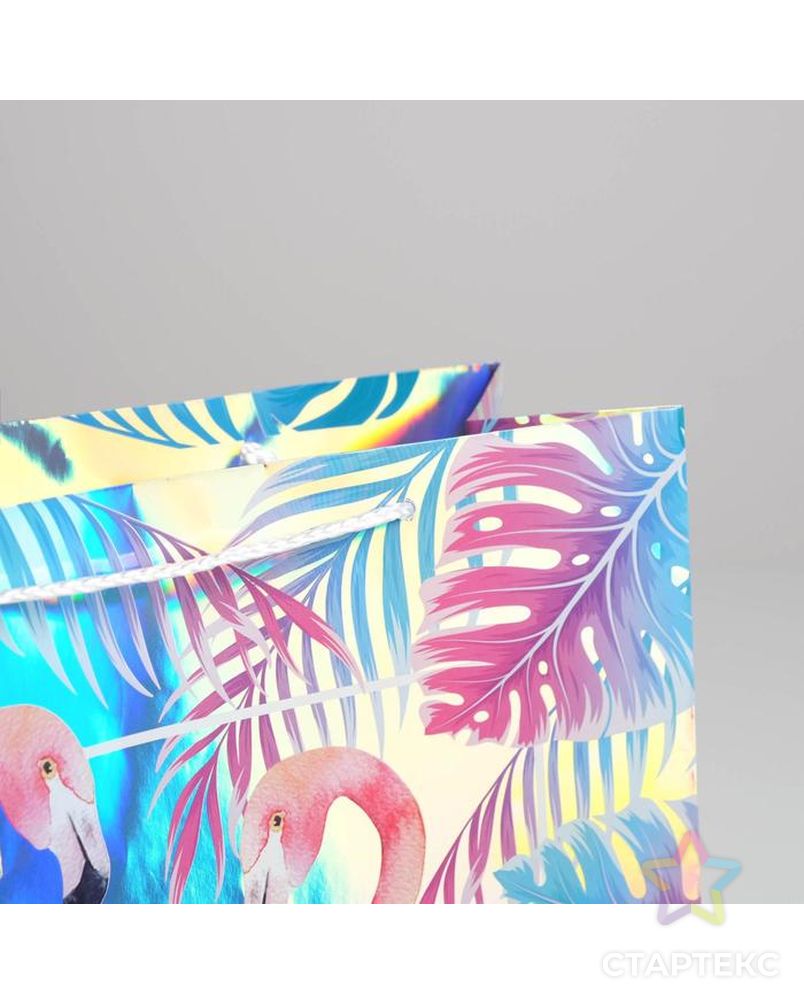 Пакет подарочный голографический «Фламинго», 32 × 26 × 12 см арт. СМЛ-131635-1-СМЛ0005307573 3