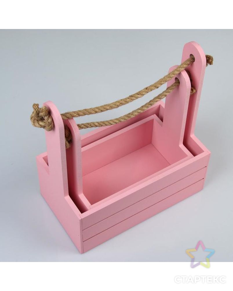 Набор кашпо деревянных 2 в 1 (25×15×30; 21×12×23 см) "Dear", ручка канат, розовый арт. СМЛ-117212-1-СМЛ0005309158 4