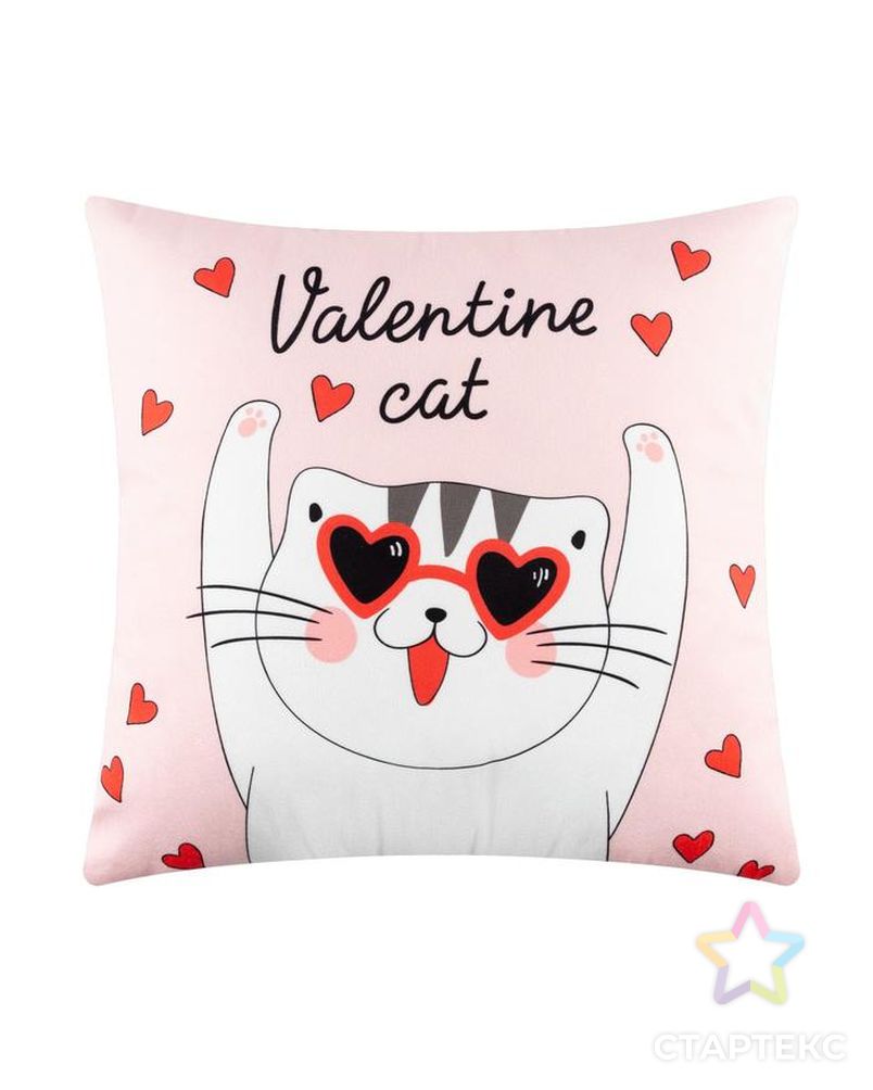 Подушка "Этель" Valentine cat, 40х40 см, велюр, 100% п/э арт. СМЛ-112480-1-СМЛ0005309886