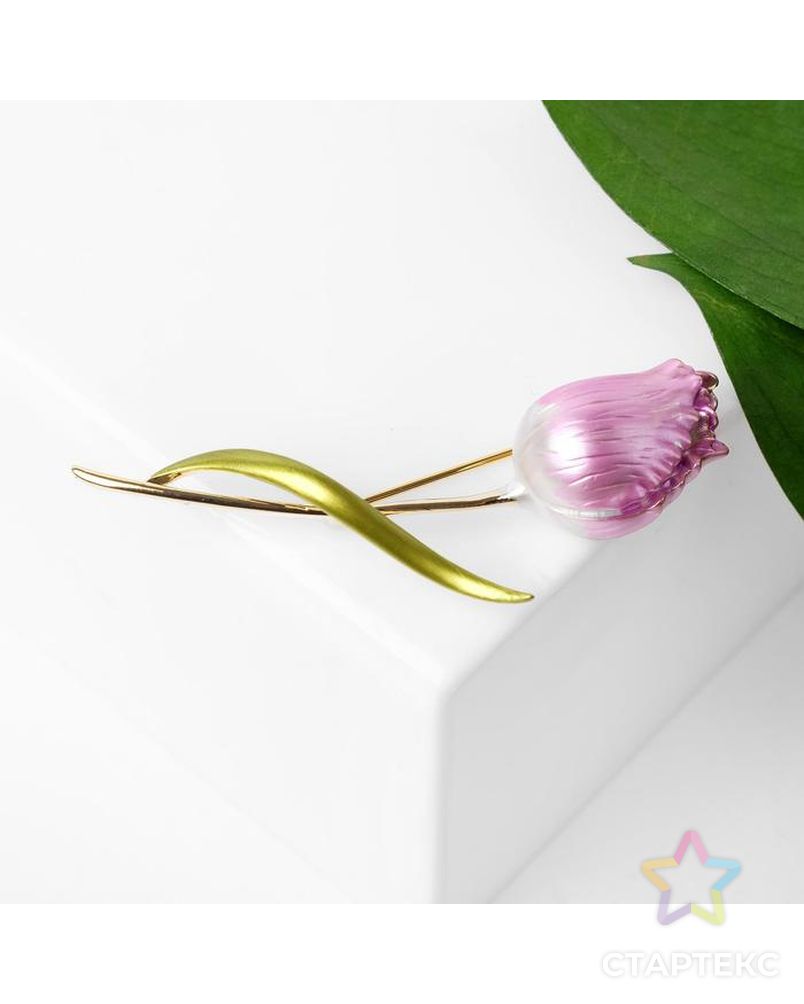Брошь "Цветок" тюльпан пионовидный, цвет бело-розовый  в золоте арт. СМЛ-178682-1-СМЛ0005330681 1
