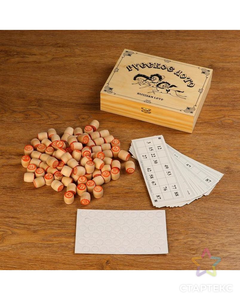 Игра Русское лото в деревянной, в светлой  шкатулке "Тройка" 25х19х6 см арт. СМЛ-112443-1-СМЛ0005360637 1