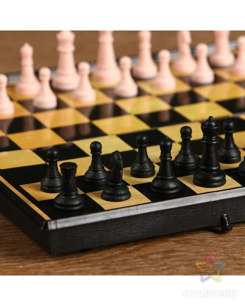 Настольная игра 3 в 1 "Атели": шашки, шахматы, нарды доска пластик 19х19 см арт. СМЛ-65597-1-СМЛ0000536136 2