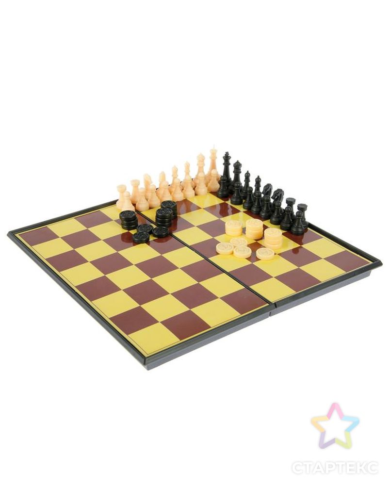 Настольная игра набор 2 в 1 "Баталия": шашки, шахматы,  доска пластик 20х20см арт. СМЛ-65599-1-СМЛ0000536140 1