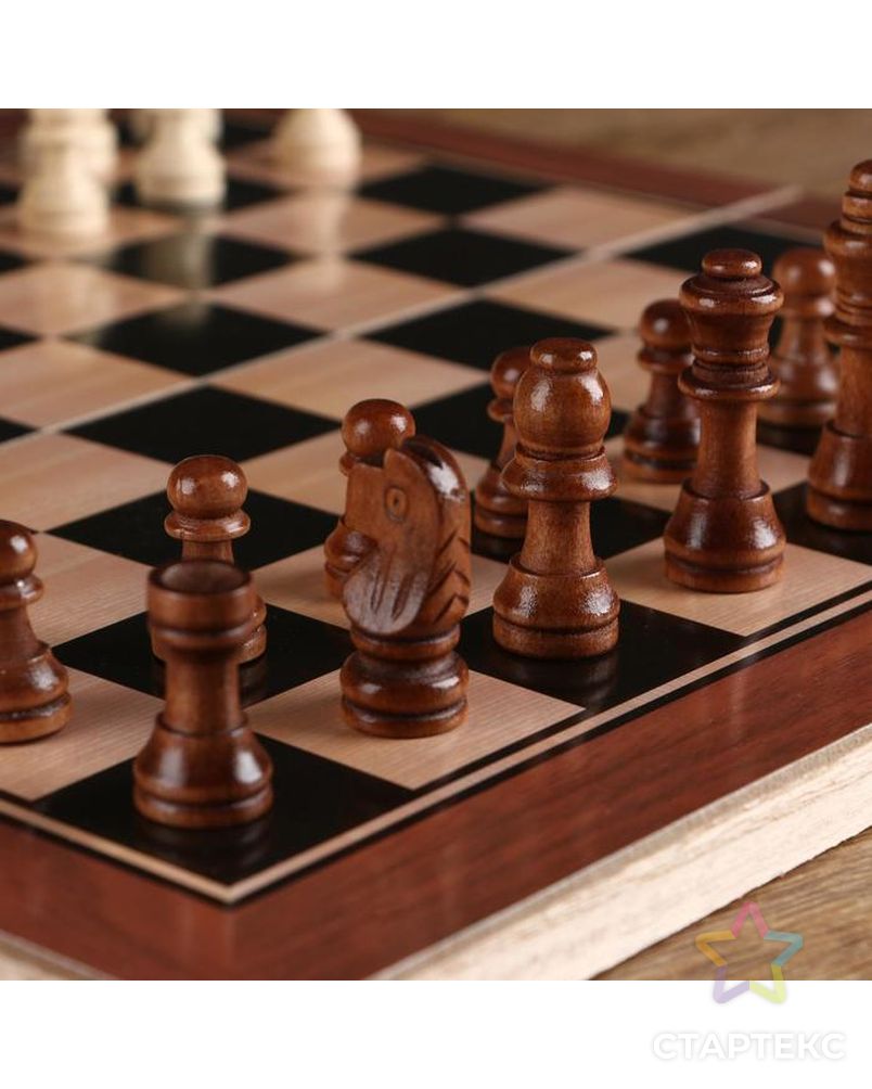 Шахматные фигуры, дерево, высота короля 5,5 см, в пакете  микс арт. СМЛ-65602-1-СМЛ0000536156 3