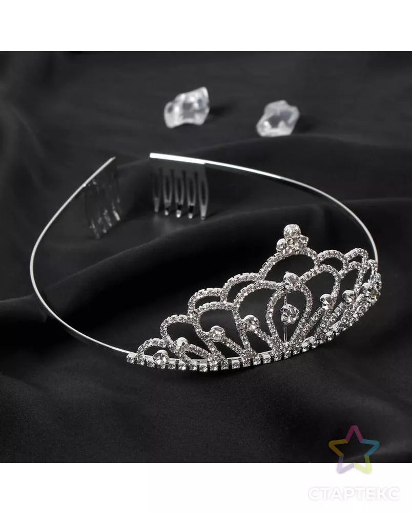 Диадема для волос "Аделина" корона, 5 см, серебро арт. СМЛ-138918-1-СМЛ0005365381 - рис. 1