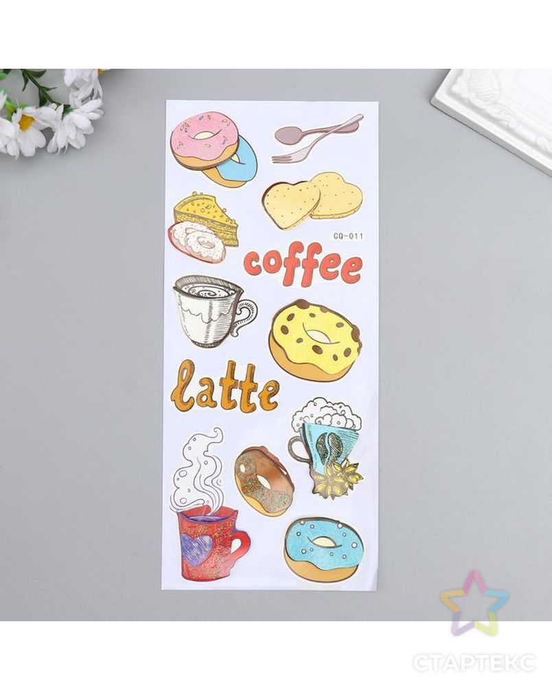 Наклейка бумага "Пончики и кофе" 28,5х10,5 см арт. СМЛ-134596-1-СМЛ0005367599 2