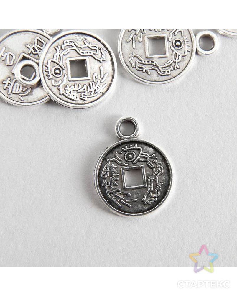 Декор для творчества металл "Китайская монета" серебро 1,7х1,3 см арт. СМЛ-144724-1-СМЛ0005384603 1