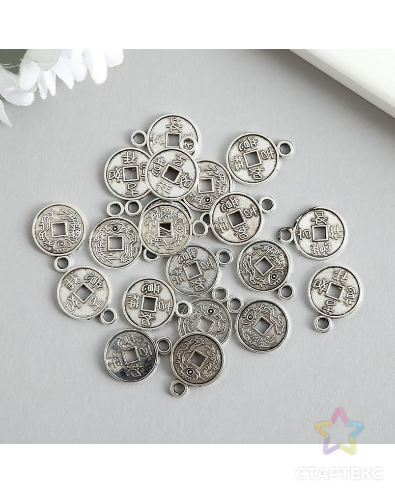 Декор для творчества металл "Китайская монета" серебро 1,7х1,3 см арт. СМЛ-144724-1-СМЛ0005384603