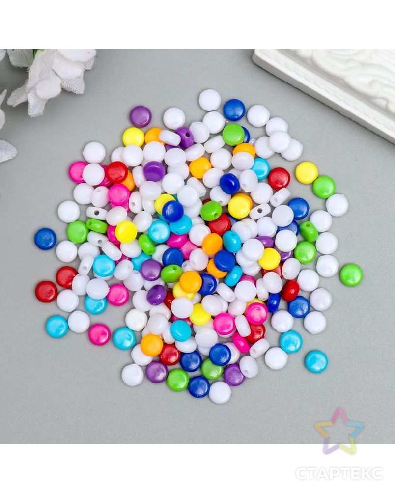 Набор бусин для творчества пластик "Цветные кругляшки" набор 20 гр 0,3х0,5х0,5 см арт. СМЛ-132271-1-СМЛ0005392156