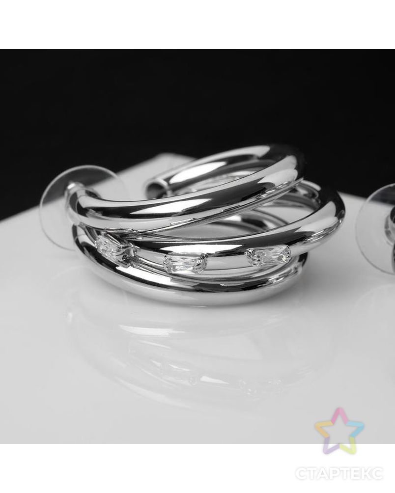 Серьги кольца "Тринити" стразы, цвет белый в серебре арт. СМЛ-112567-1-СМЛ0005393114