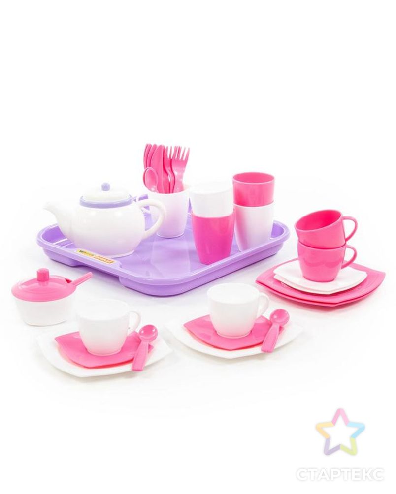 Набор детской посуды "Алиса" с подносом на 4 персоны, 35 элементов 58973 арт. СМЛ-109549-1-СМЛ0005398978 1