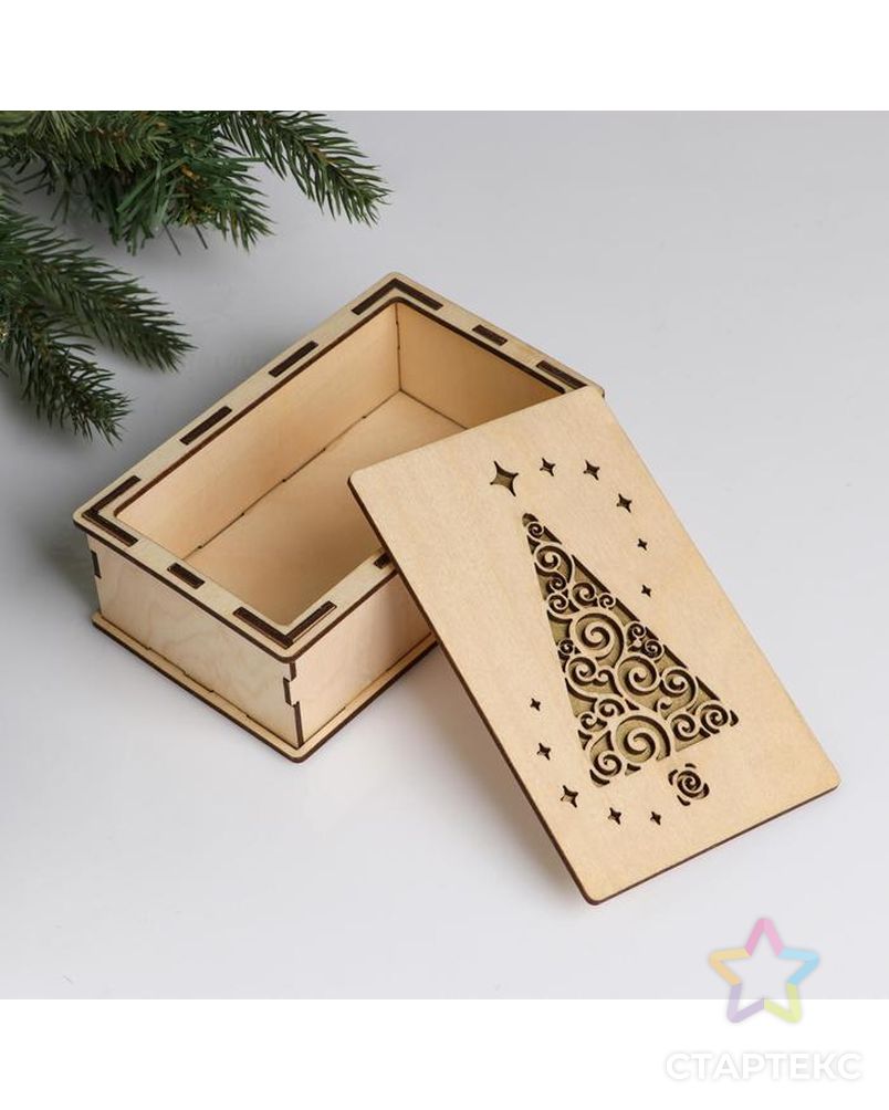 Коробка деревянная, 15×9.5×5.5 см "Новогодняя. Ёлочка", подарочная упаковка арт. СМЛ-121994-1-СМЛ0005400563 2