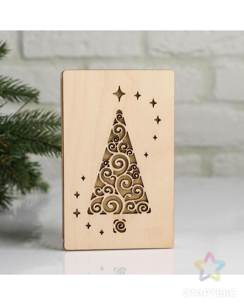 Коробка деревянная, 15×9.5×5.5 см "Новогодняя. Ёлочка", подарочная упаковка арт. СМЛ-121994-1-СМЛ0005400563 3