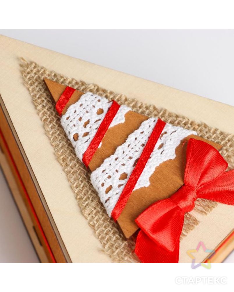 Коробка деревянная, 14.5×13.5×6.5 см "Новогодняя. Треугольник и ёлка", подарочная упаковка арт. СМЛ-121995-1-СМЛ0005400566 4