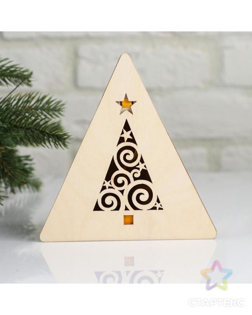 Коробка деревянная, 14.5×13.5×5.5 см "Новогодняя. Треугольник + ёлка", подарочная упаковка арт. СМЛ-121996-1-СМЛ0005400569 3