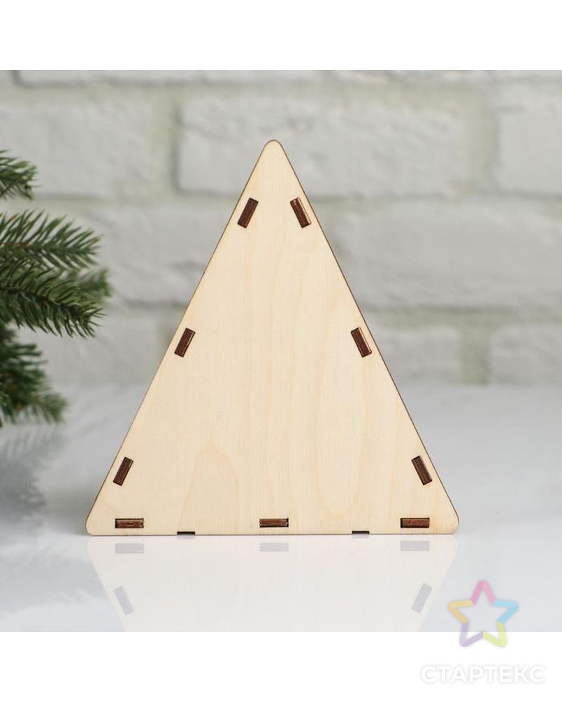 Коробка деревянная, 14.5×13.5×5.5 см "Новогодняя. Треугольник + ёлка", подарочная упаковка арт. СМЛ-121996-1-СМЛ0005400569 4