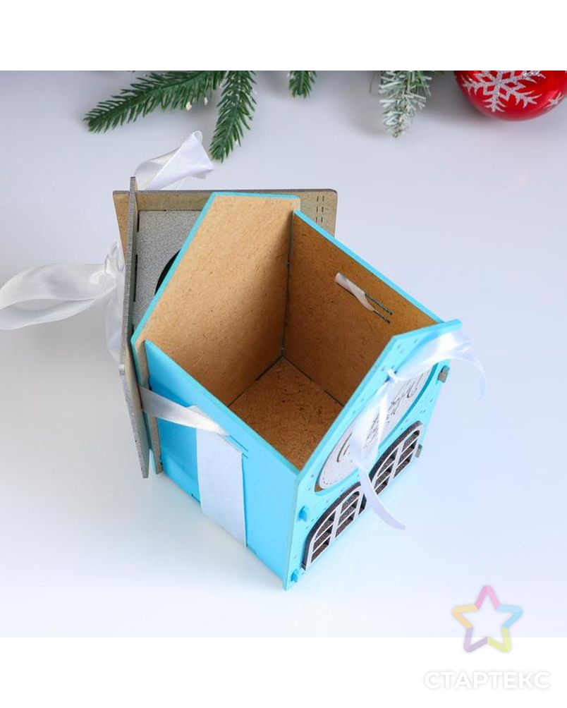 Коробка деревянная, 13.5×11.5×21 см "Новогодняя. Домик", подарочная упаковка, синий арт. СМЛ-155051-1-СМЛ0005400590 4
