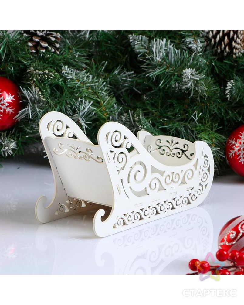 Кашпо деревянное, 23×10×14 см "Новогоднее. Санки", подарочная упаковка, белое арт. СМЛ-155052-1-СМЛ0005400598 2