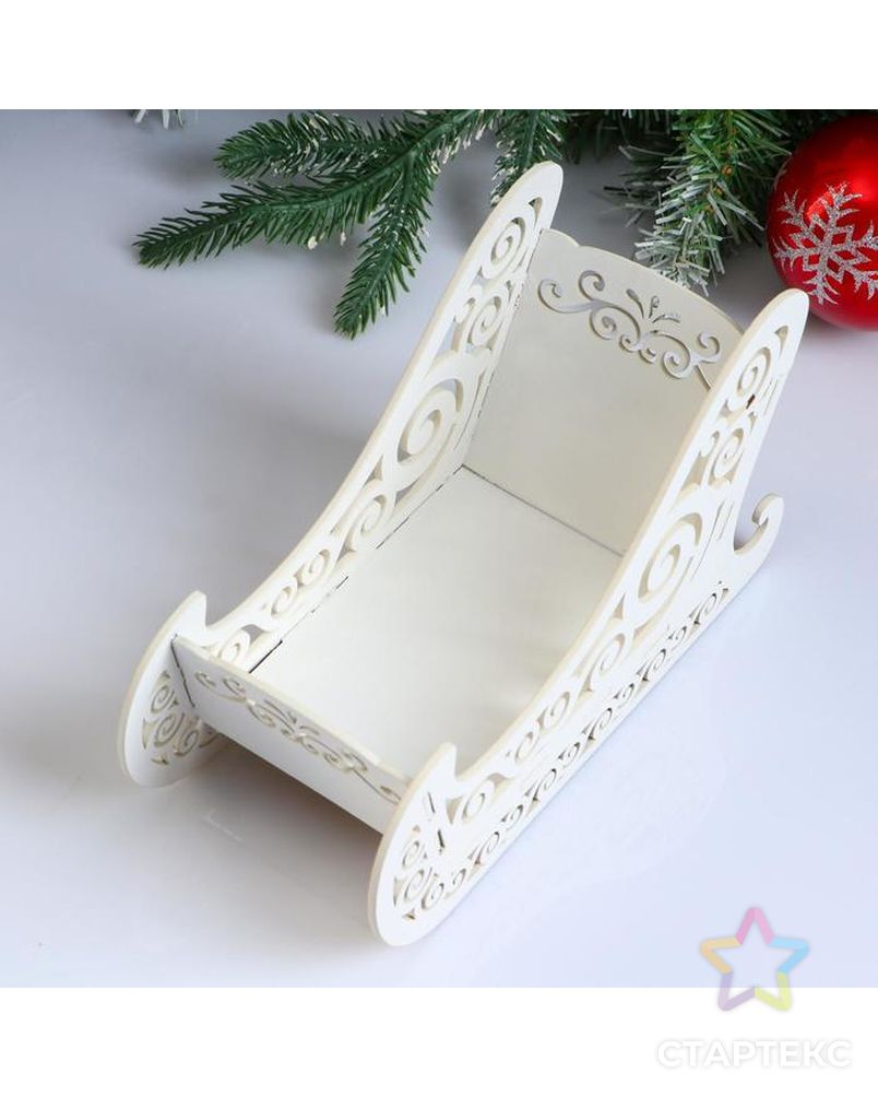 Кашпо деревянное, 23×10×14 см "Новогоднее. Санки", подарочная упаковка, белое арт. СМЛ-155052-1-СМЛ0005400598 3