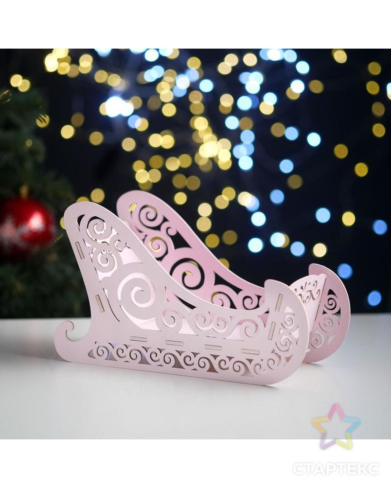Кашпо деревянное, 23×10×14 см "Новогоднее. Санки", подарочная упаковка, розовая пастель арт. СМЛ-155053-1-СМЛ0005400599 2