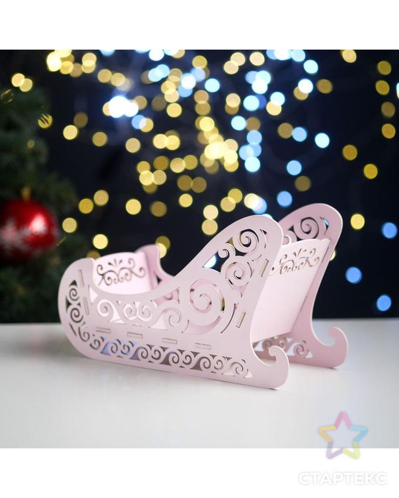 Кашпо деревянное, 23×10×14 см "Новогоднее. Санки", подарочная упаковка, розовая пастель арт. СМЛ-155053-1-СМЛ0005400599 3