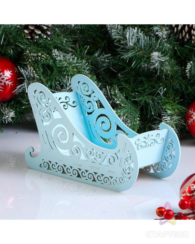 Кашпо деревянное, 23×10×14 см "Новогоднее. Санки", подарочная упаковка, голубая пастель арт. СМЛ-155054-1-СМЛ0005400600 1