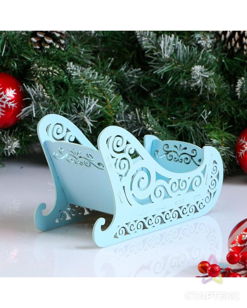 Кашпо деревянное, 23×10×14 см "Новогоднее. Санки", подарочная упаковка, голубая пастель арт. СМЛ-155054-1-СМЛ0005400600 2