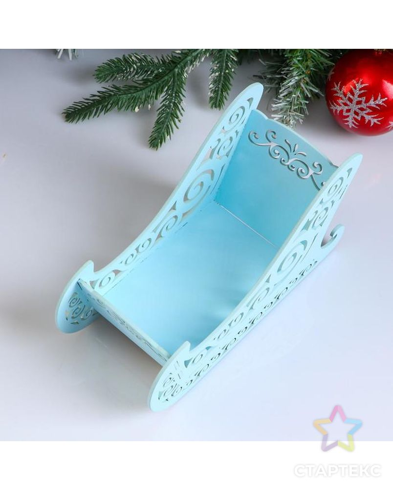 Кашпо деревянное, 23×10×14 см "Новогоднее. Санки", подарочная упаковка, голубая пастель арт. СМЛ-155054-1-СМЛ0005400600 3