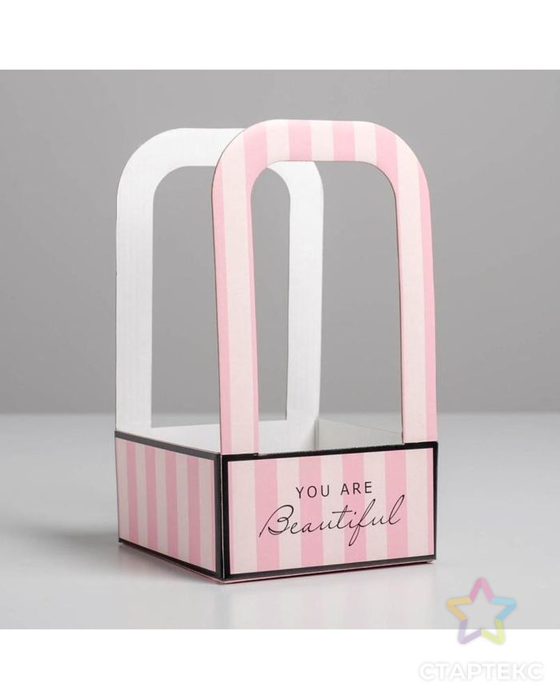 Коробка-переноска для цветов «Розовая», 12 см × 12 см × 22 см арт. СМЛ-130872-1-СМЛ0005415809 1