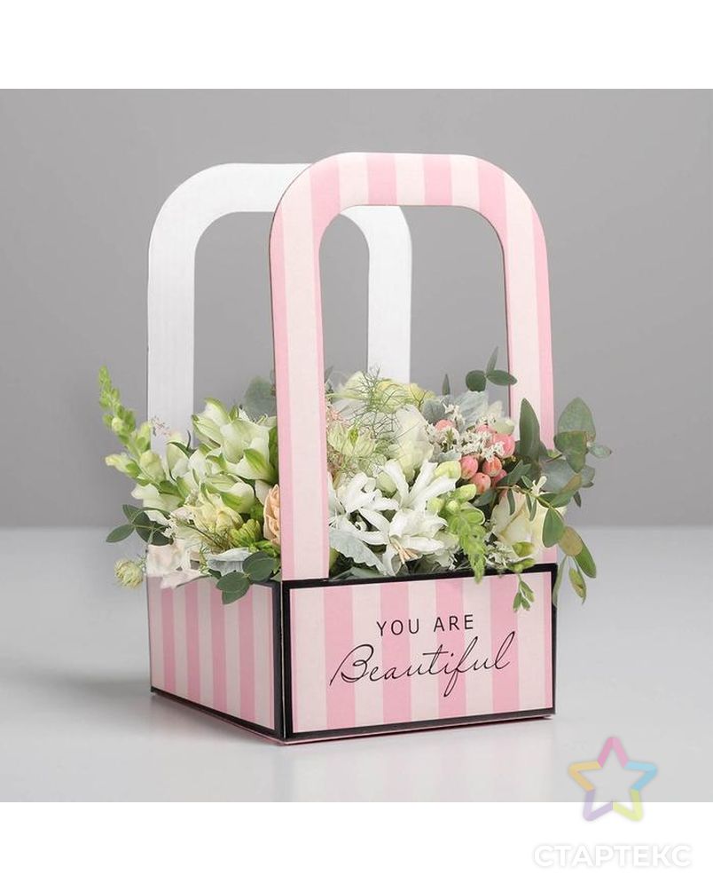 Коробка-переноска для цветов «Розовая», 12 см × 12 см × 22 см арт. СМЛ-130872-1-СМЛ0005415809 3