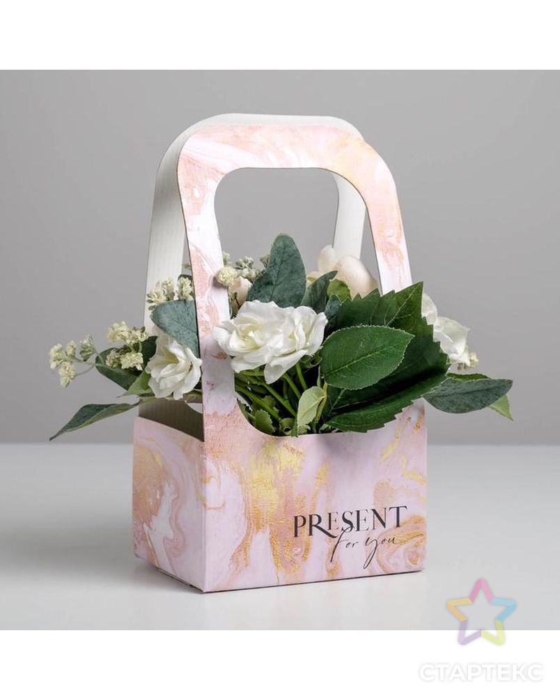 Коробка-переноска для цветов «Мрамор», 17 × 12 × 32 см арт. СМЛ-130873-1-СМЛ0005415810 3