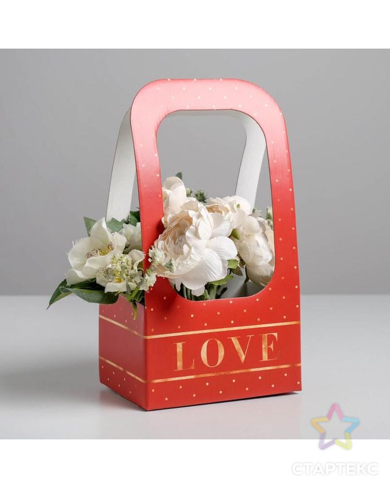Коробка-переноска для цветов «Любовь», 17 × 12 × 32 см арт. СМЛ-130875-1-СМЛ0005415812
