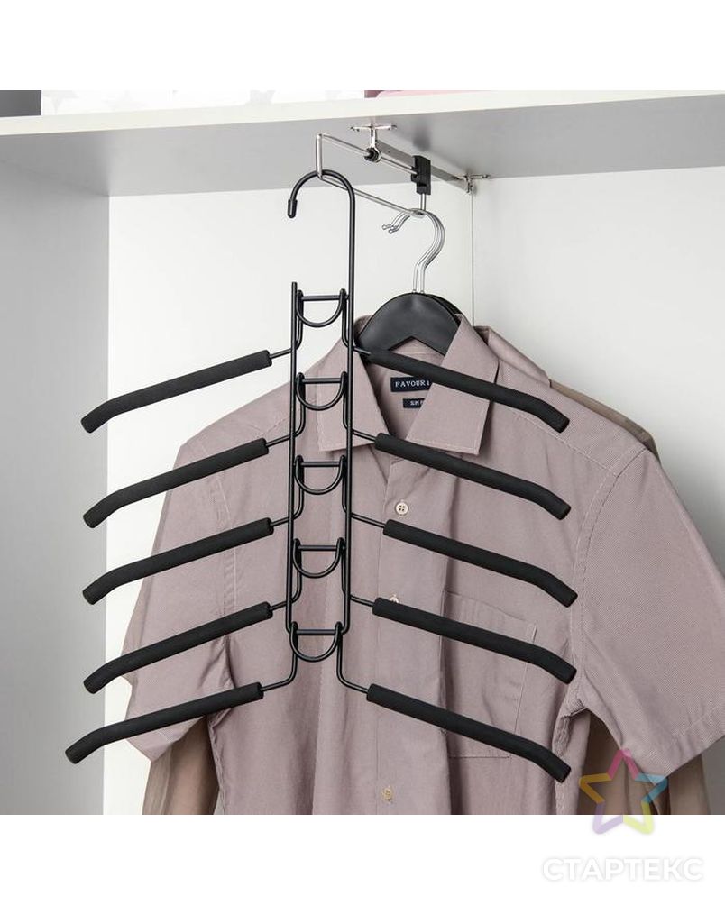 Вешалка-плечики для одежды Доляна, 5-ти уровневая, размер 40-44,со съёмными вешалками, антискользящее покрытие, цвет чёрный арт. СМЛ-179231-1-СМЛ0005415867 1