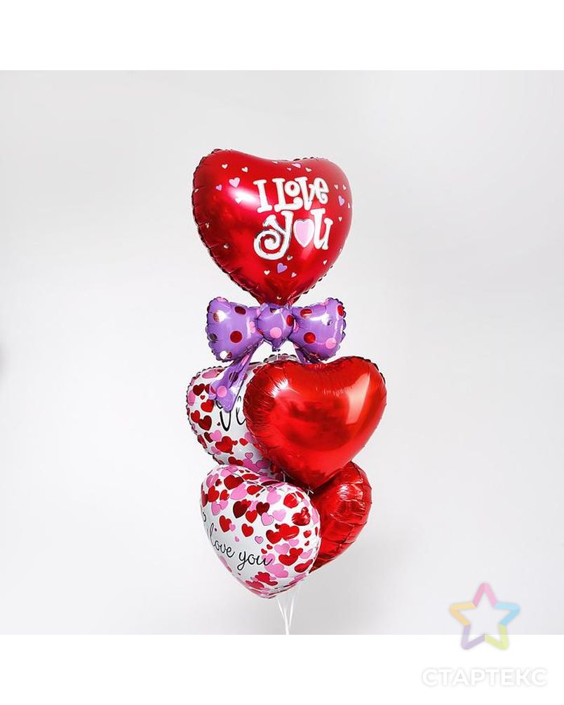 Букет из шаров "Сердце с бантом.", фольга, набор из 5 шт. арт. СМЛ-116865-1-СМЛ0005431170
