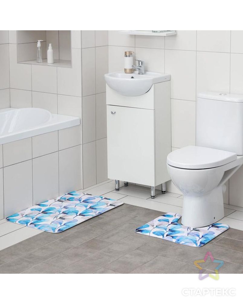 Набор ковриков для ванны и туалета 2 шт 45х70, 39х45 см "Шелла" цвет сине-белый арт. СМЛ-144226-1-СМЛ0005432472 2