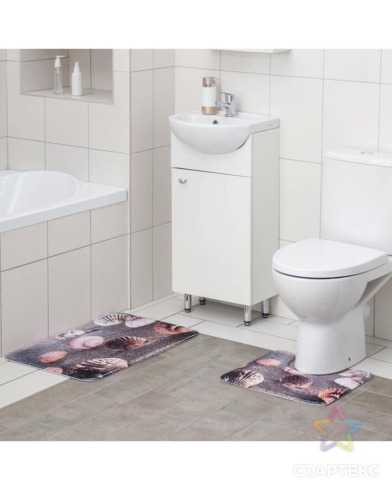 Набор ковриков для ванны и туалета Доляна «Морское дно», 2 шт: 45×70, 39×45 см арт. СМЛ-144354-1-СМЛ0005432473