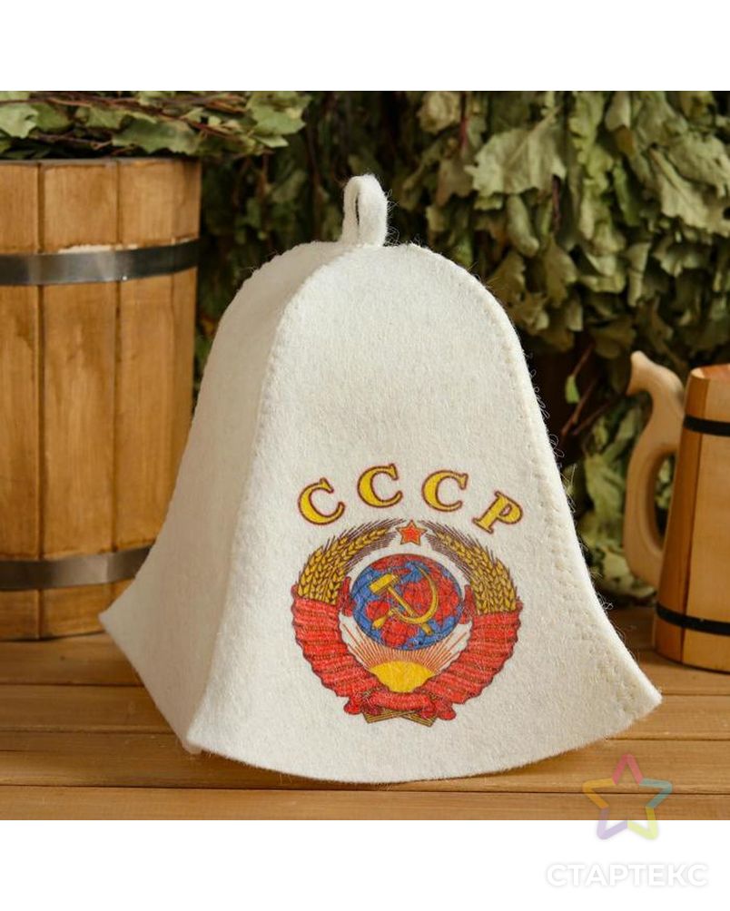 Набор для бани и сауны 5 в 1(сумка,шапка,варежка,коврик,мочалка),с принтом "СССР" , белый арт. СМЛ-178281-1-СМЛ0005433223 2