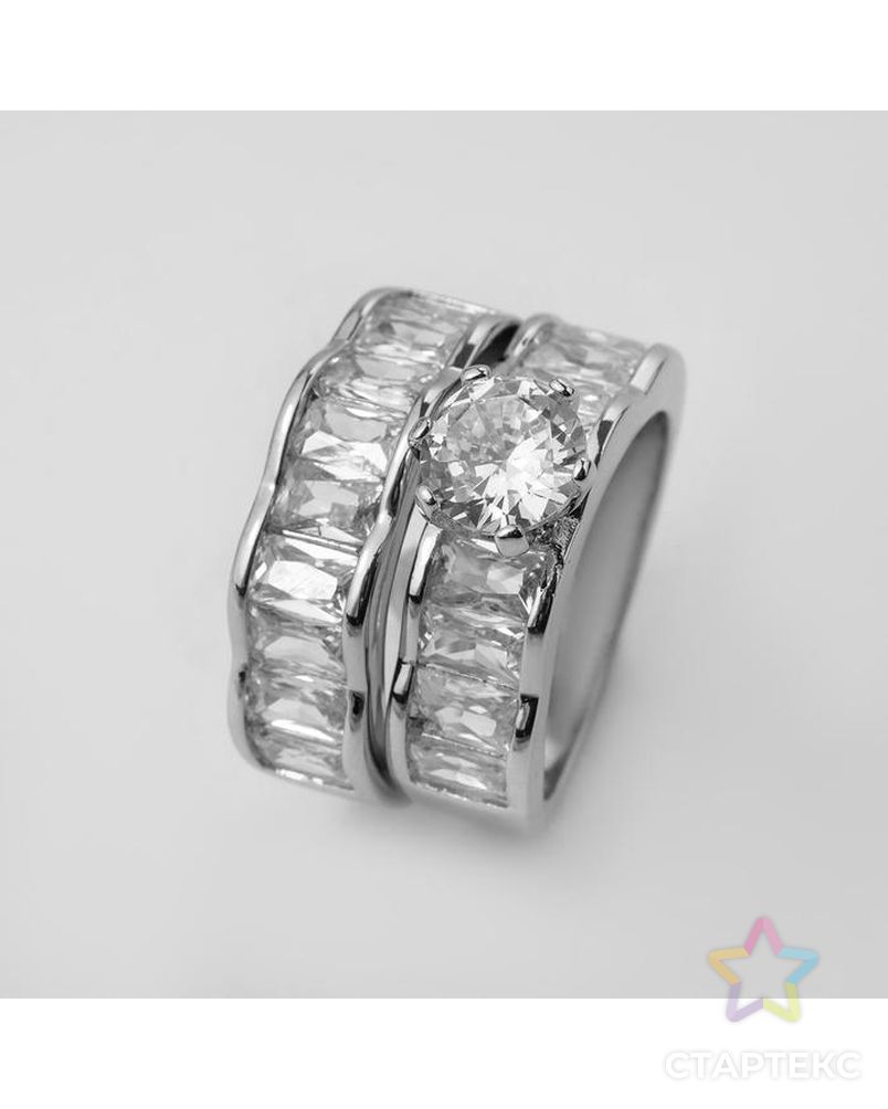 Кольцо "Богатство" два ряда, цвет белый в серебре, размер 18 арт. СМЛ-125035-1-СМЛ0005433567 1