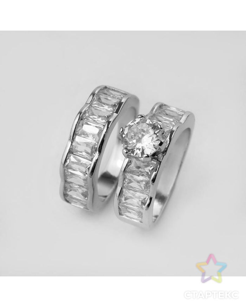 Кольцо "Богатство" два ряда, цвет белый в серебре, размер 18 арт. СМЛ-125035-1-СМЛ0005433567