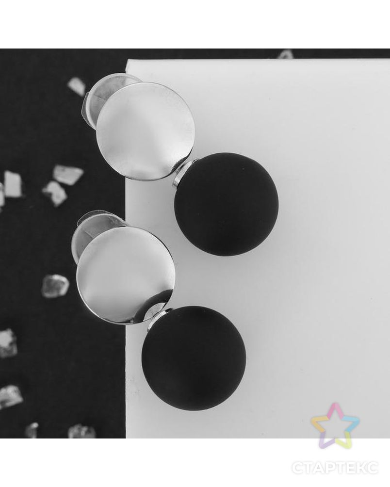 Серьги ассорти "Снежок" диск, цвет чёрный в серебре арт. СМЛ-118617-1-СМЛ0005433584 1
