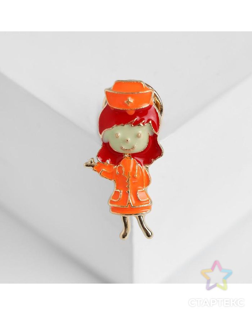 Значок "Медсестричка" с уколом, цвет оранжевый в золоте арт. СМЛ-155825-1-СМЛ0005435547 1