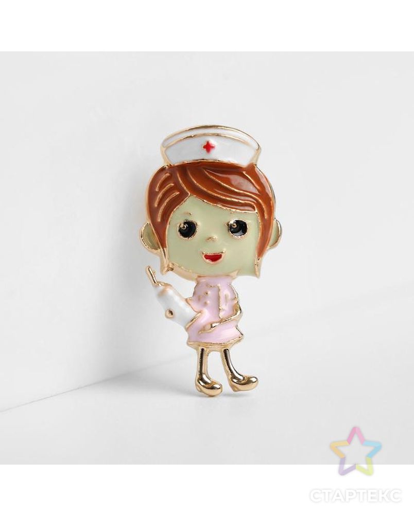 Значок "Медсестра" с уколом, цветная в золоте арт. СМЛ-155826-1-СМЛ0005435552