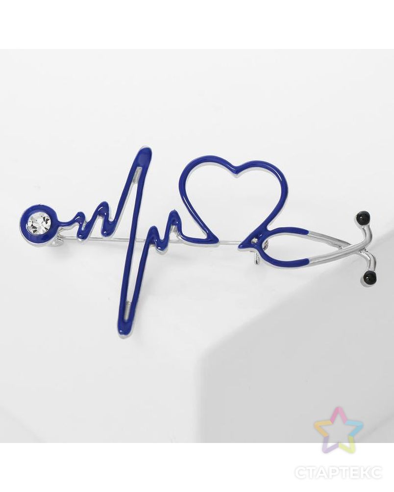 Брошь "Стетоскоп" кардиограмма, цвет синий в серебре арт. СМЛ-153785-1-СМЛ0005437984 1