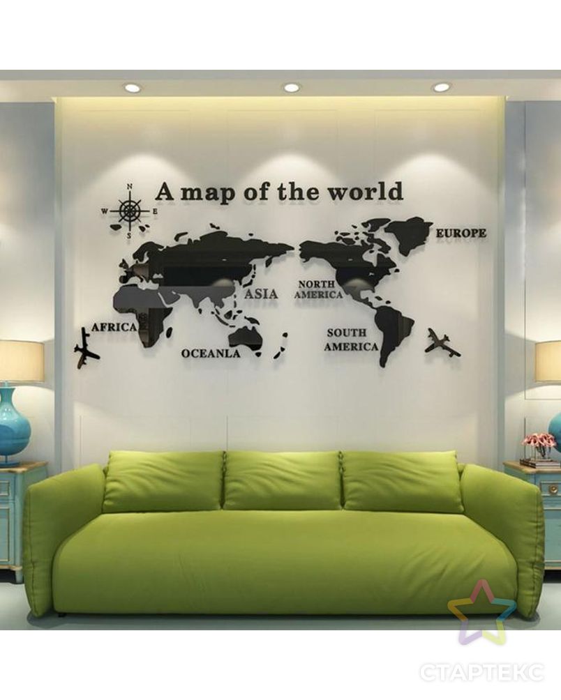 Декор настенный "Карта мира", 54 х 120 см арт. СМЛ-211894-1-СМЛ0005439614 1