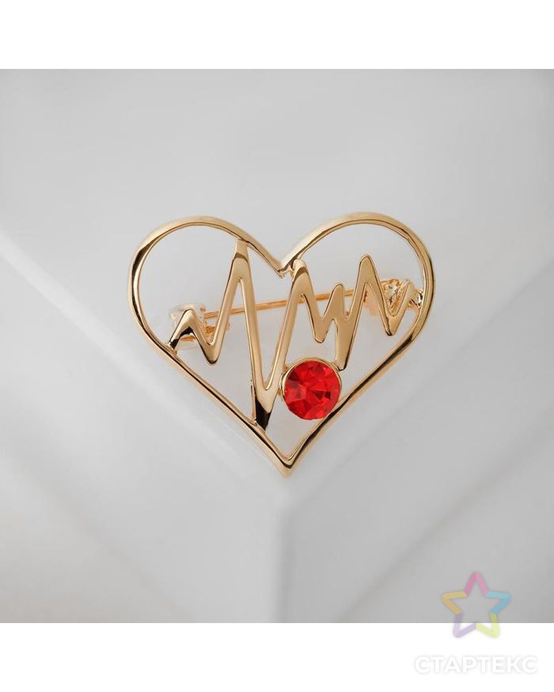 Брошь "Сердце" кардиограмма, цвет красный в золоте арт. СМЛ-178348-1-СМЛ0005445466 1