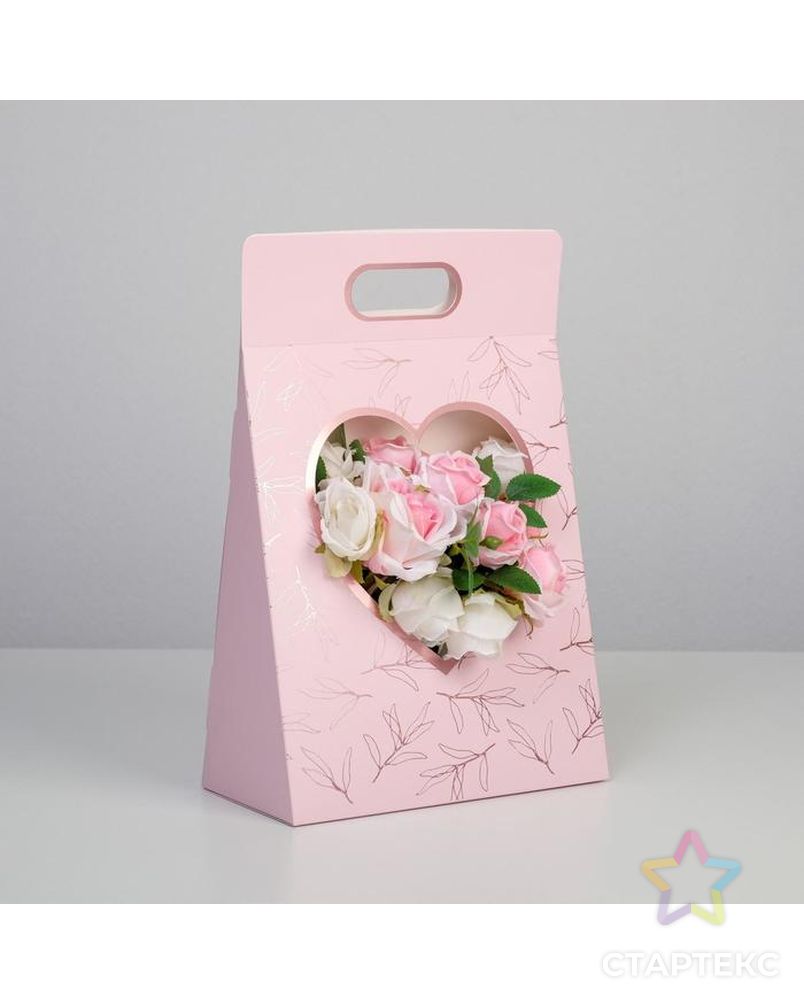 Переноска для цветов Love, розовая, 24 × 12,5 × 37 см арт. СМЛ-146757-1-СМЛ0005467280 4