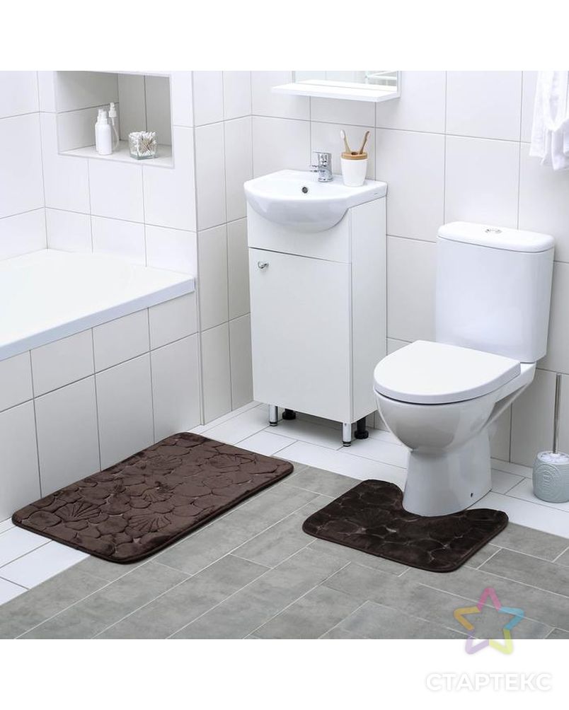 Набор ковриков для ванны и туалета «Галька, ракушки», 2 шт: 40×50, 50×80 см арт. СМЛ-122242-1-СМЛ0005470102