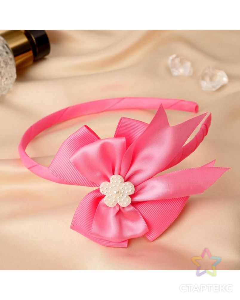 Ободок для волос "Линда" 0,5 см, двойной бант цветочек, розовый арт. СМЛ-145121-1-СМЛ0005493400 1