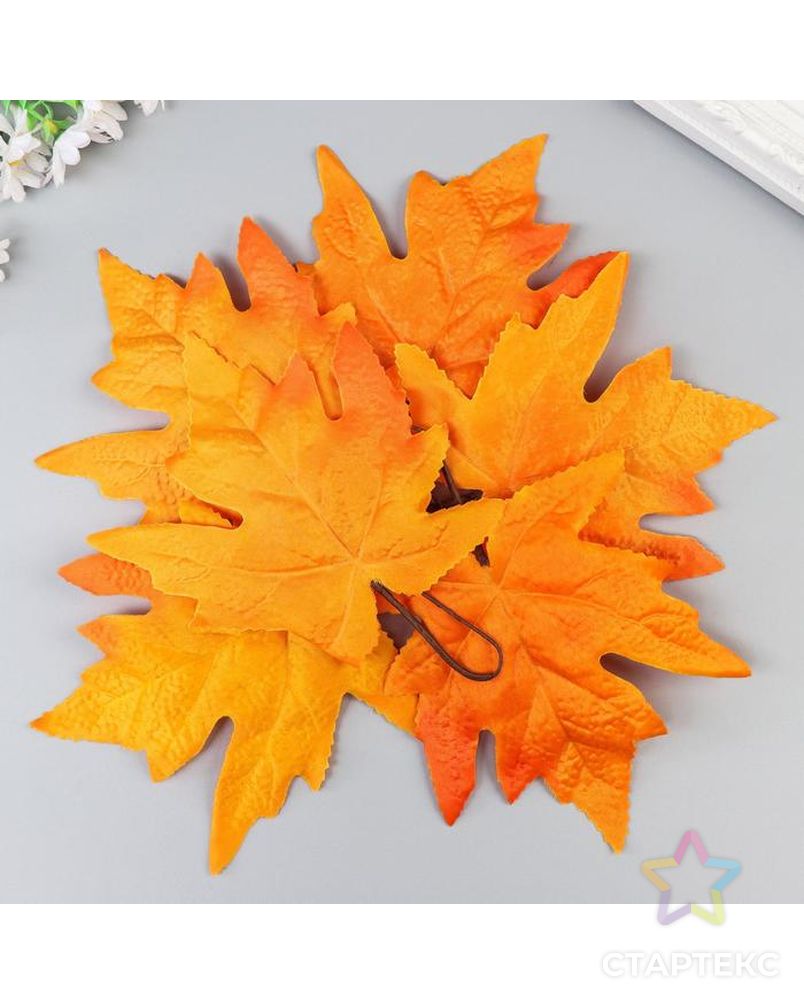 Набор декоративных кленовых листьев 6 шт, оранжо-красный арт. СМЛ-140226-1-СМЛ0005494597